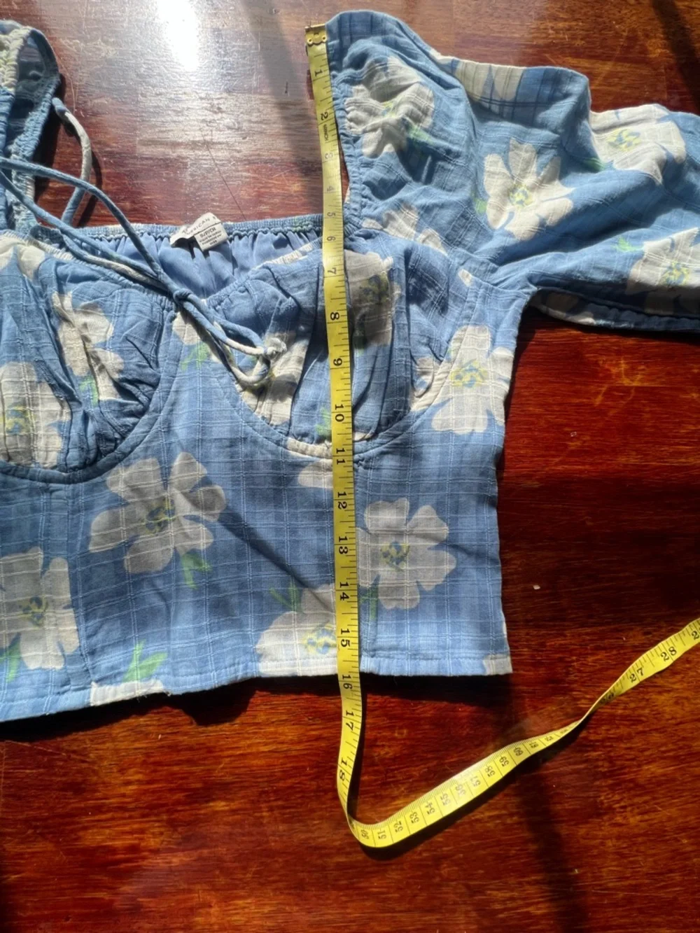 American Eagle Floral Cotton Corset Long Sleeve Crop Top Size S Blue Spring